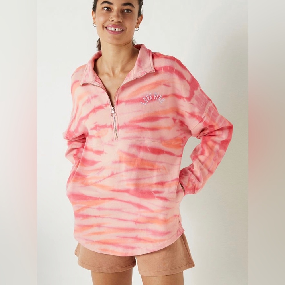 Pink fleece oversized quarter zip sweatshirt